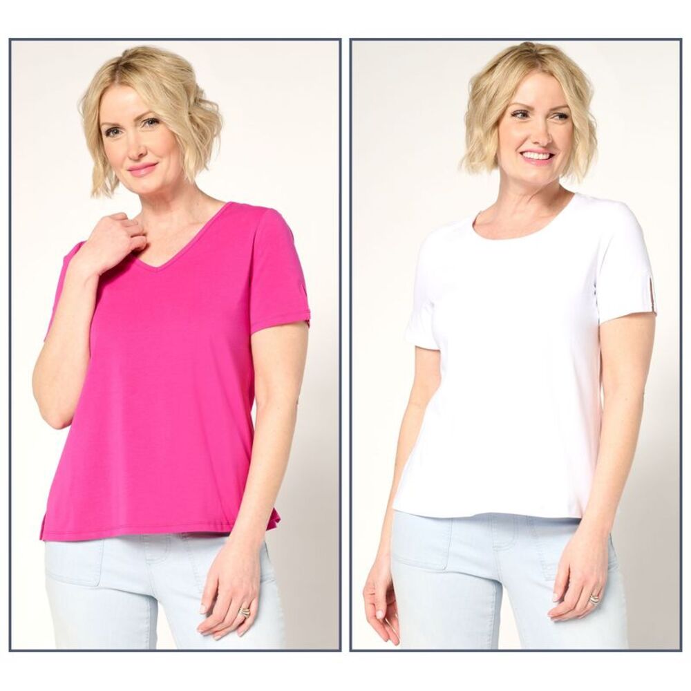 Women Control Women's Top Plus Sz 1X Washed Cotton Tee Set Multi-colored A691344